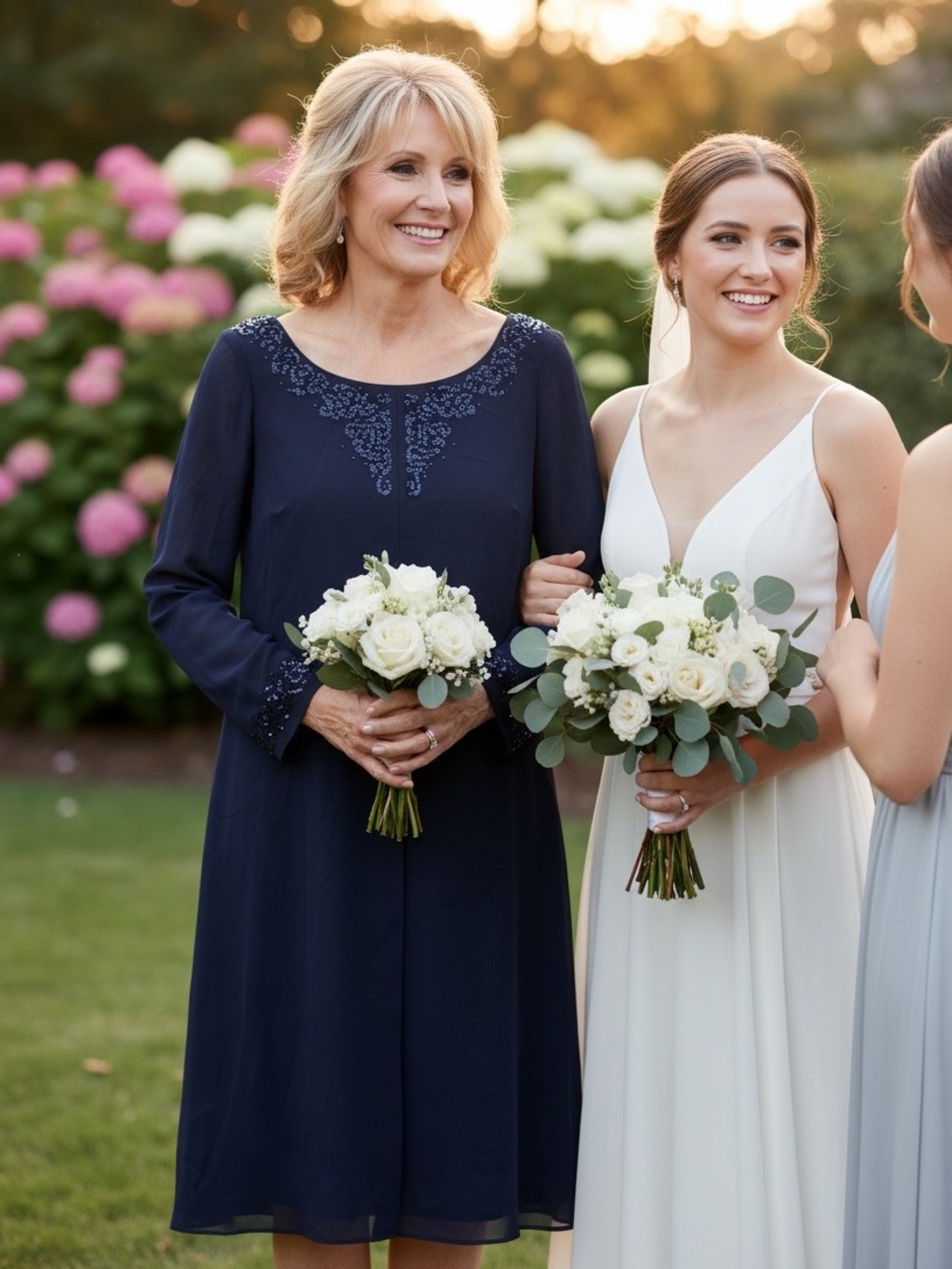 Dana Buchman Navy Long-Sleeve Dress with Sequin Accents 100% Silk